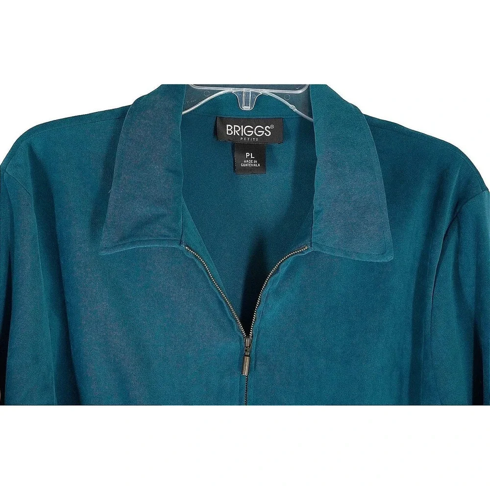 Briggs Pant Suit Womens PL Teal Blue Faux Suede Zip Jacket‎ Straight Leg 2 Piece